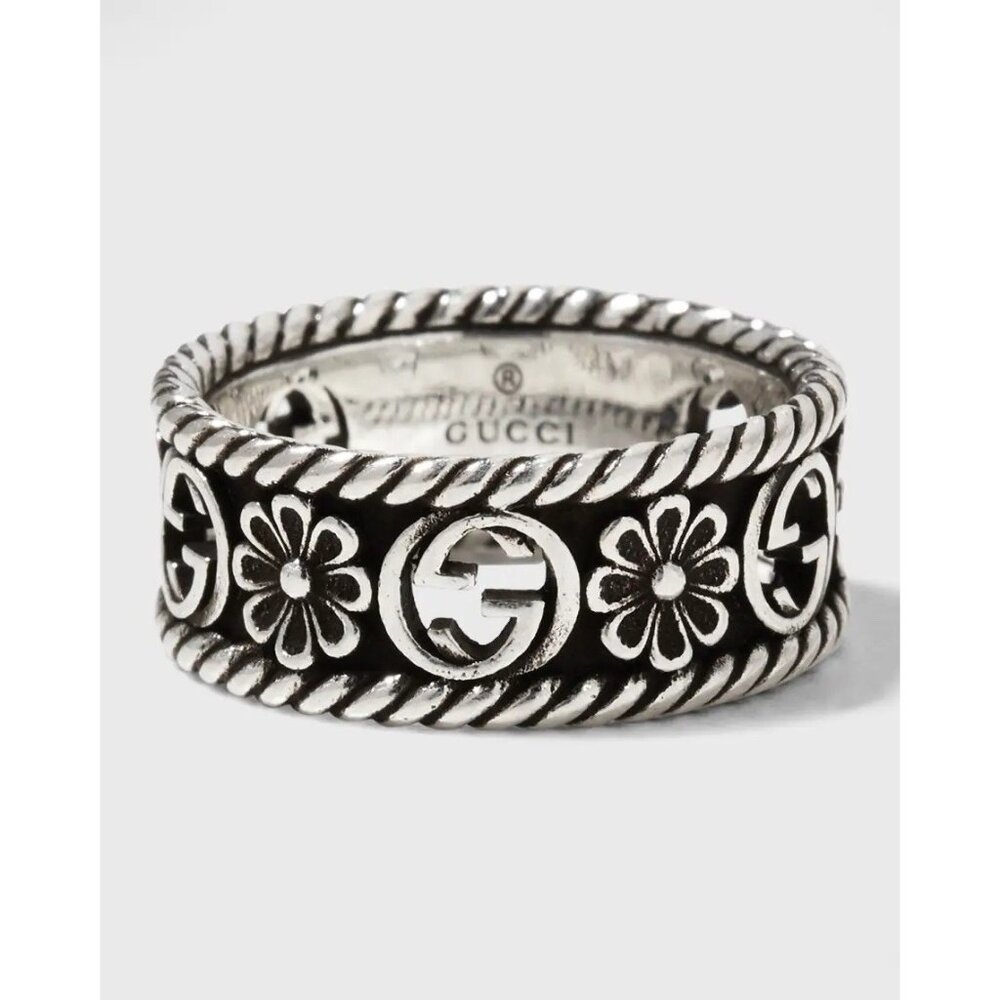 NEW GUCCI STERLING SILVER Ring FLOWER SZ 15 IT 7.25 US